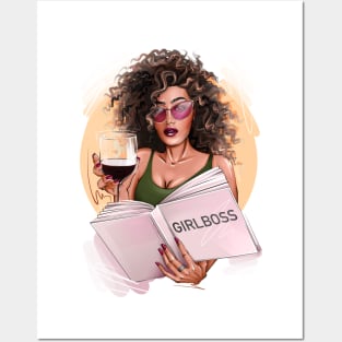 Girlboss with wine african american girl Posters and Art